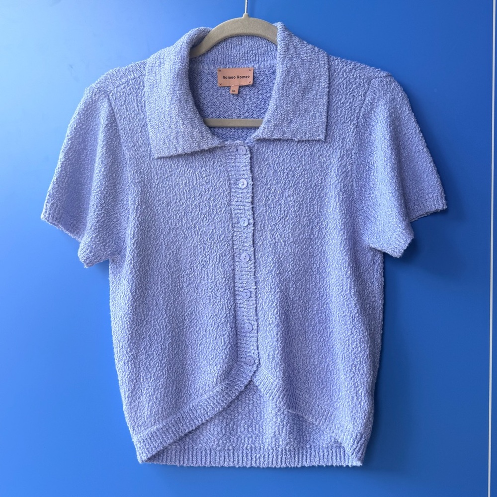 Romeo + Romeo Blue Bouclé Knit Button Cardigan Polo NWOT XL